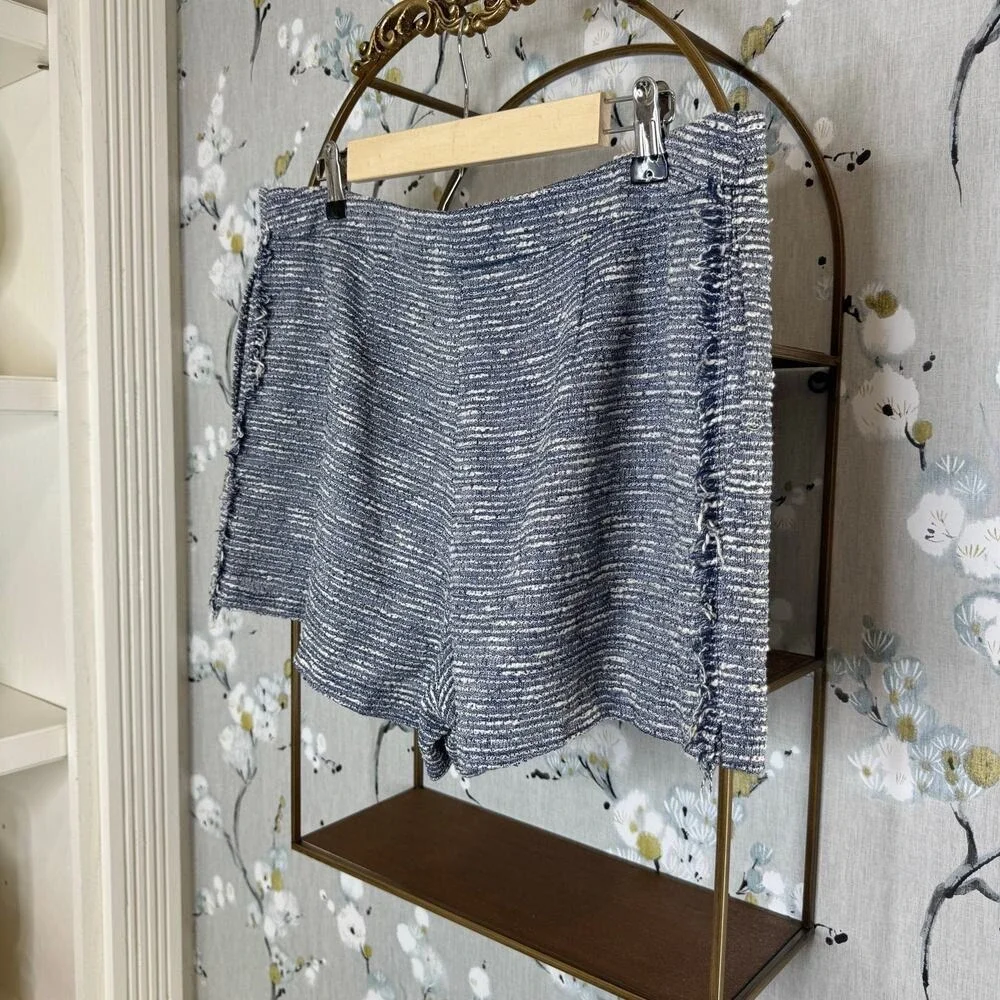 1.STATE Blue White Tweed Fringed High Waisted Shorts‎ Womens Size 12 Zip Fly